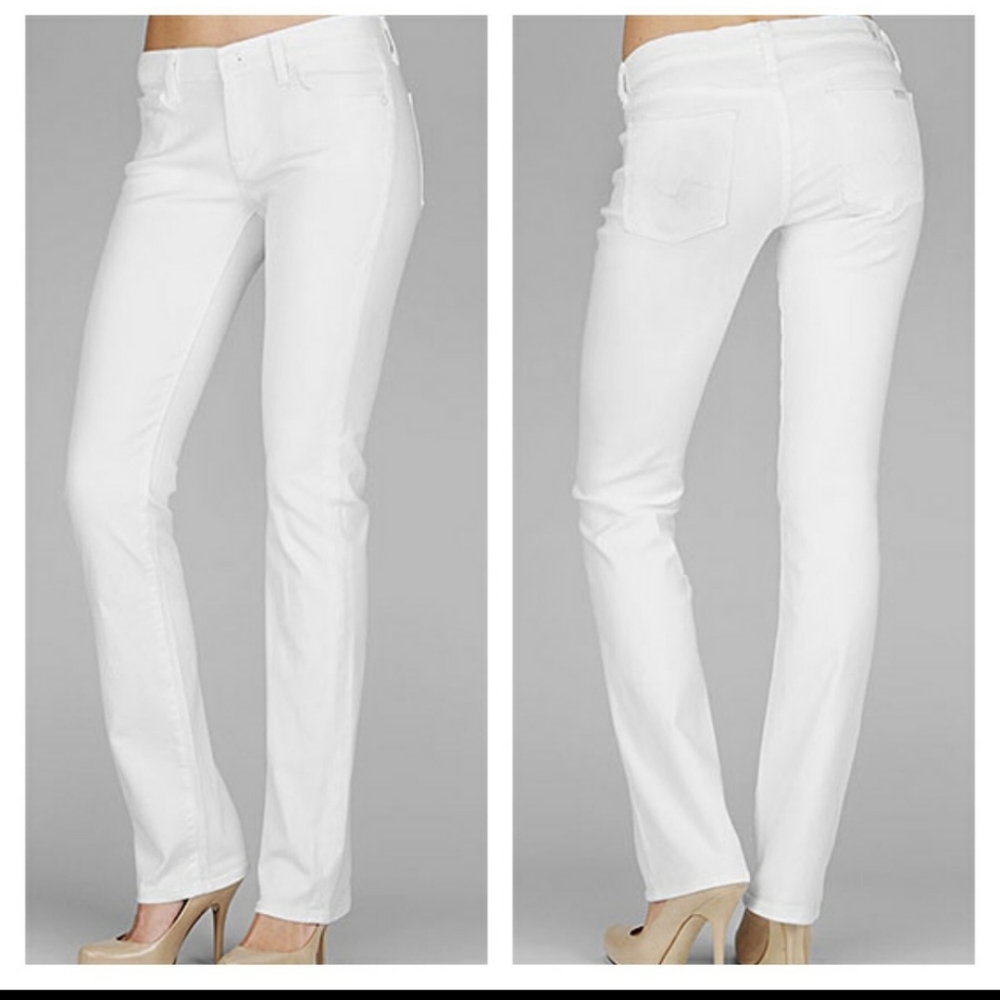 7 for all Mankind Straight Leg Jeans Classic white; Rise is 7 inches.